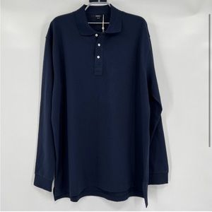 Quince Mens Organic Cotton Stretch Luxe Long Sleeve Pique Polo Shirt Navy sz XL